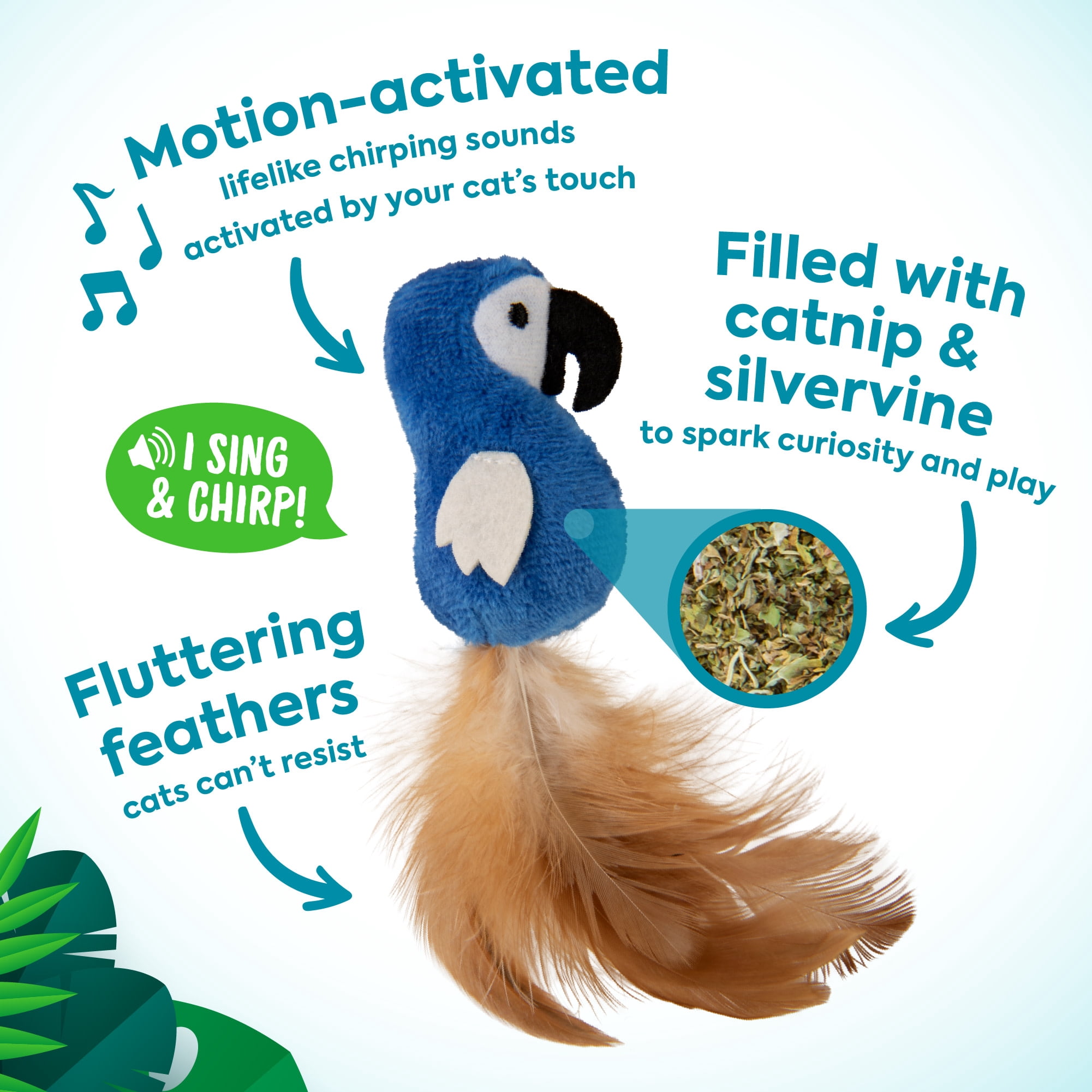 Instincts by SmartyKat Chatty Chirp HappyNip Silvervine & Catnip Plush Bird Electronic Sound Cat Toy