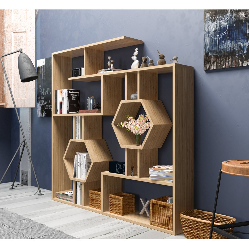 Decorotika Tamara Geometric Bookcase, Sapphire Oak Veneer