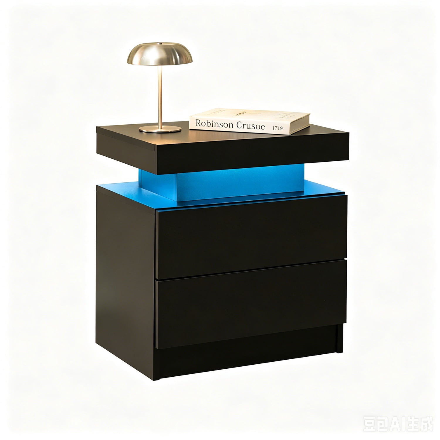 Hommoo LED Nightstands Set of 2, Modern End Side Bedside Table Cabinet with 2 Drawers for Bedroom, Black