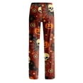 thumbnail image 5 of Women Pajama Pants Baggy Wide Leg Funny Pumpkin Halloween Pjs Pants | Pumpkin Printed, Elastic Waist Pull on, Night Lounge Pants, Fall Winter Soft,Ladies Pajamas Bottoms Brown,XL, 5 of 9