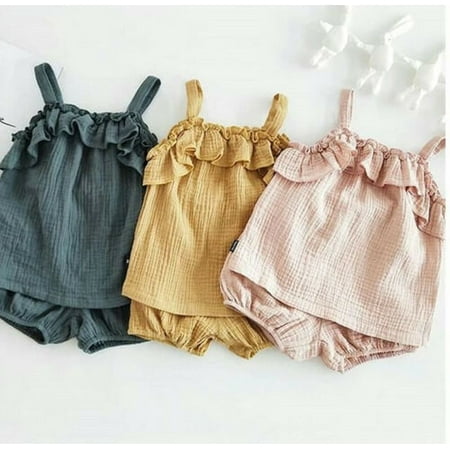 

Pudcoco Toddler Baby Girls Summer Ruffle Vest Tops+Pants Shorts Cotton Outfits