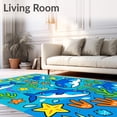 thumbnail image 2 of ODIKA 5'x7' Machine Washable Non-Slip Area Rug, Undersea Alphabet Explorer Rectangular Activity Surface High Traffic Rug, Blue, 688929, 2 of 5