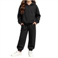 thumbnail image 2 of BXJX Girls Outfit Sets, Long Sleeve Outdoor Half Zip 2 Piece Hoodies and Jogger Pants Sets Black Size 5-6 T, 2 of 7