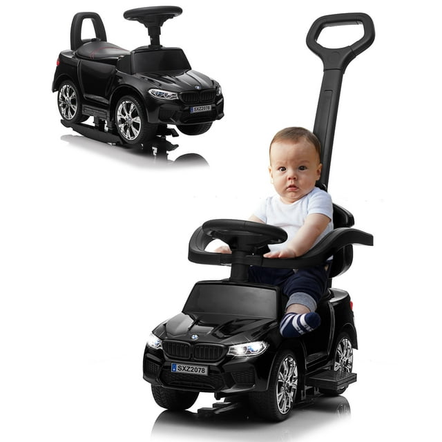 VOLTZ TOYS Push Car for Kids, Licensed BMW M5 4-in-1 Push Pedal Ride on Car for Baby, Foot to Floor Ride-on Car with Push Bar, Leather Seat, LED Lights, Horn, Foot Rest and Rocking Chair Rails