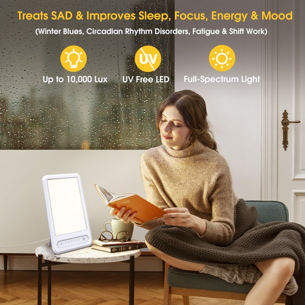 LED Therapy Lamp, Happy Light, UV-Free 10000 Lux SAD Therapy Lamp,  Simulating Natural Daylight for Seasonal Affective Disorder(SAD) 