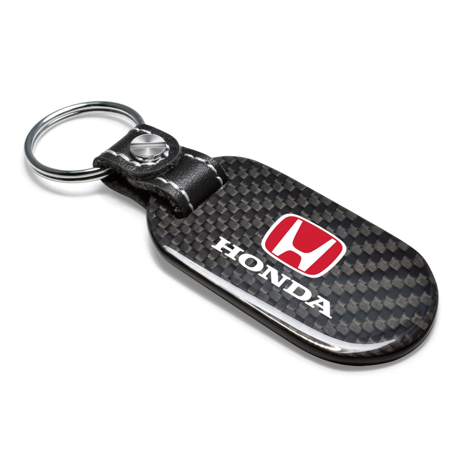 Honda Logo in Red 100% Real Black Carbon Fiber Tag Style Key Chain