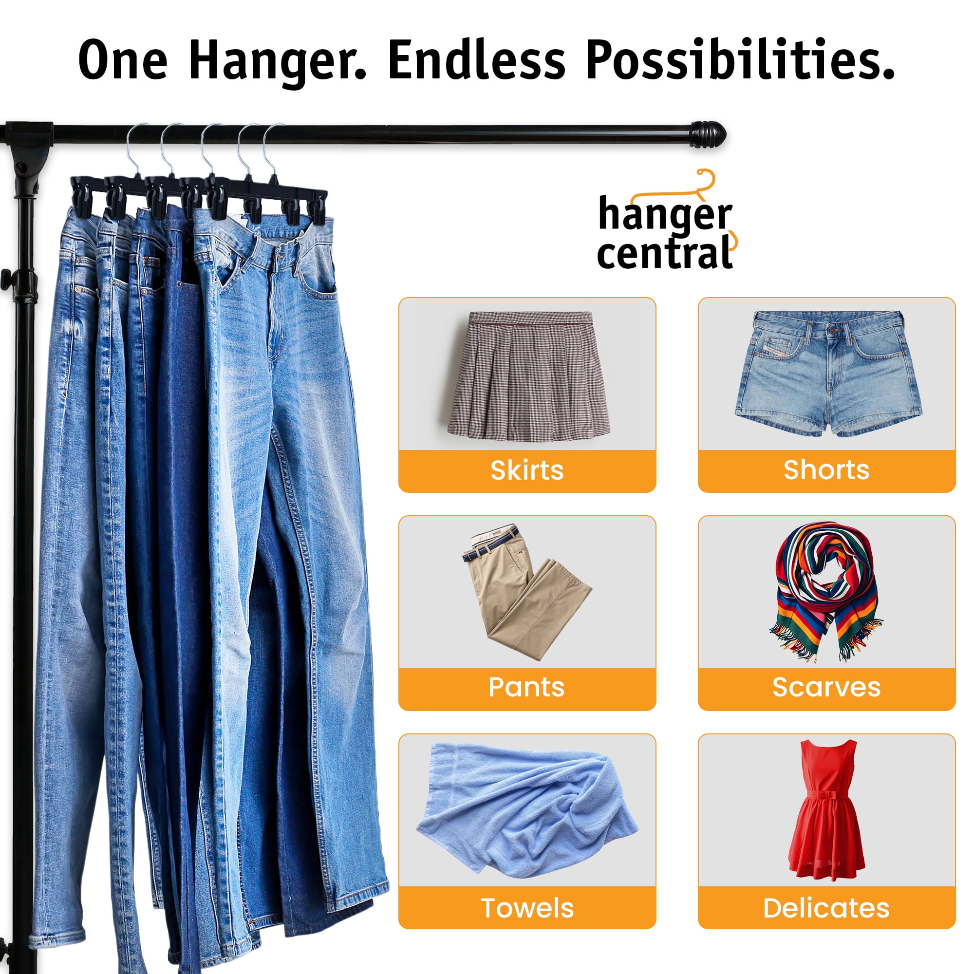 Hanger Central 50 Pack Black Plastic Pants And Skirt Hangers 12 inch