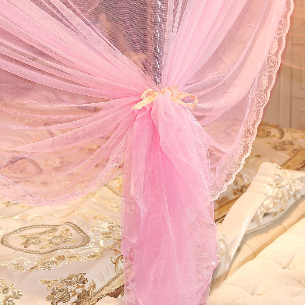LIYJTK Girls Pink Net Bed Canopy