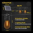 thumbnail image 2 of SUNAPEX Solar String Lights Outdoor Waterproof, 96FT Solar Patio Lights with Shatterproof Edison Bulbs,Outdoor String Lights Solar Powered for Patio,Camping,Backyard, 2 of 10