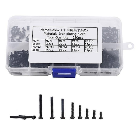Round Head Self Tapping Assortment Kit with Storage Box Size Nickel Iron Plating Screws Wood Screws 250pcs