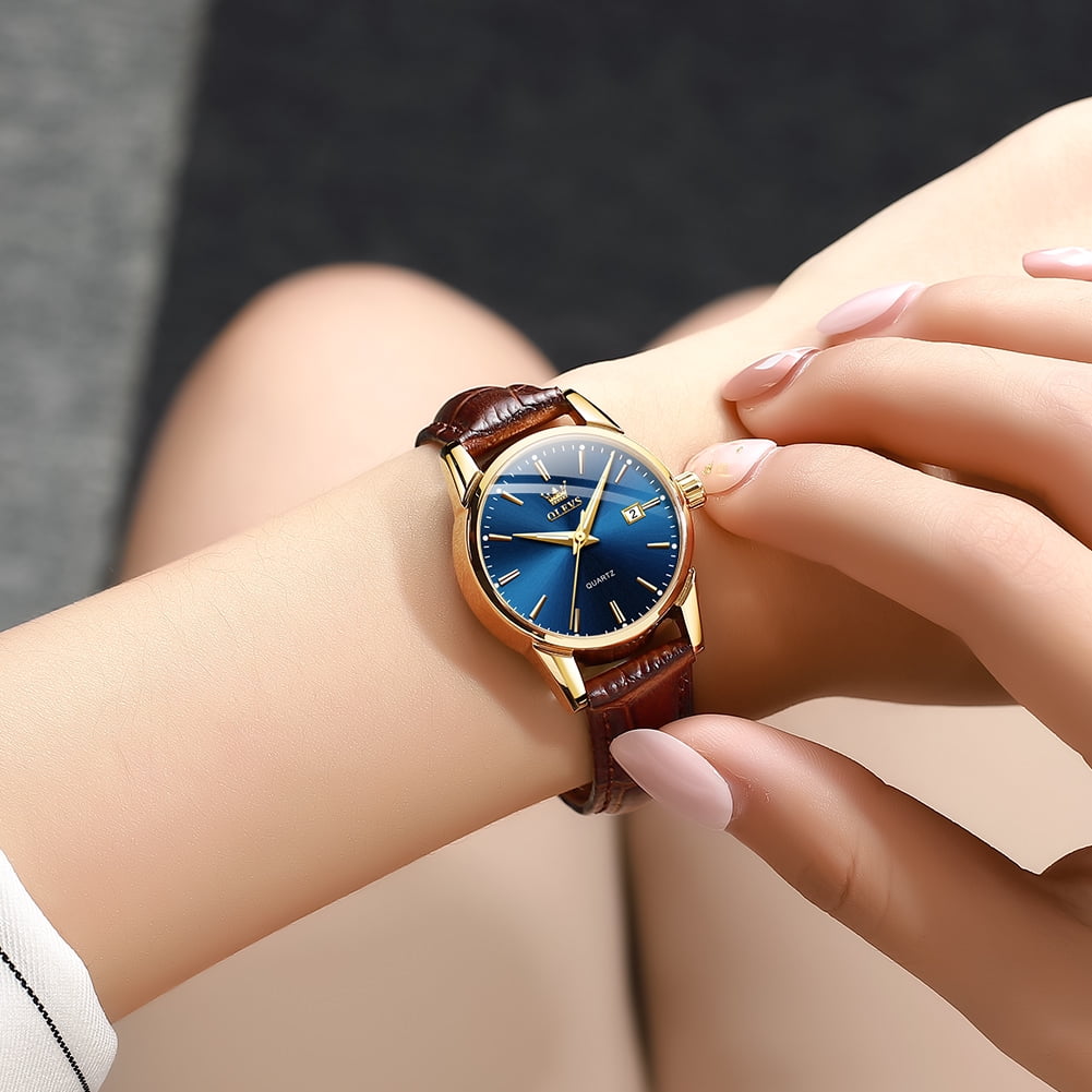 OLEVS Classic Leather Watches for Women, Business Dress Roman Arabic Numerals Ladies Watches, Waterproof Analog Quartz Womens Wrist Watches Brown Leather Strap Relojes para Mujer