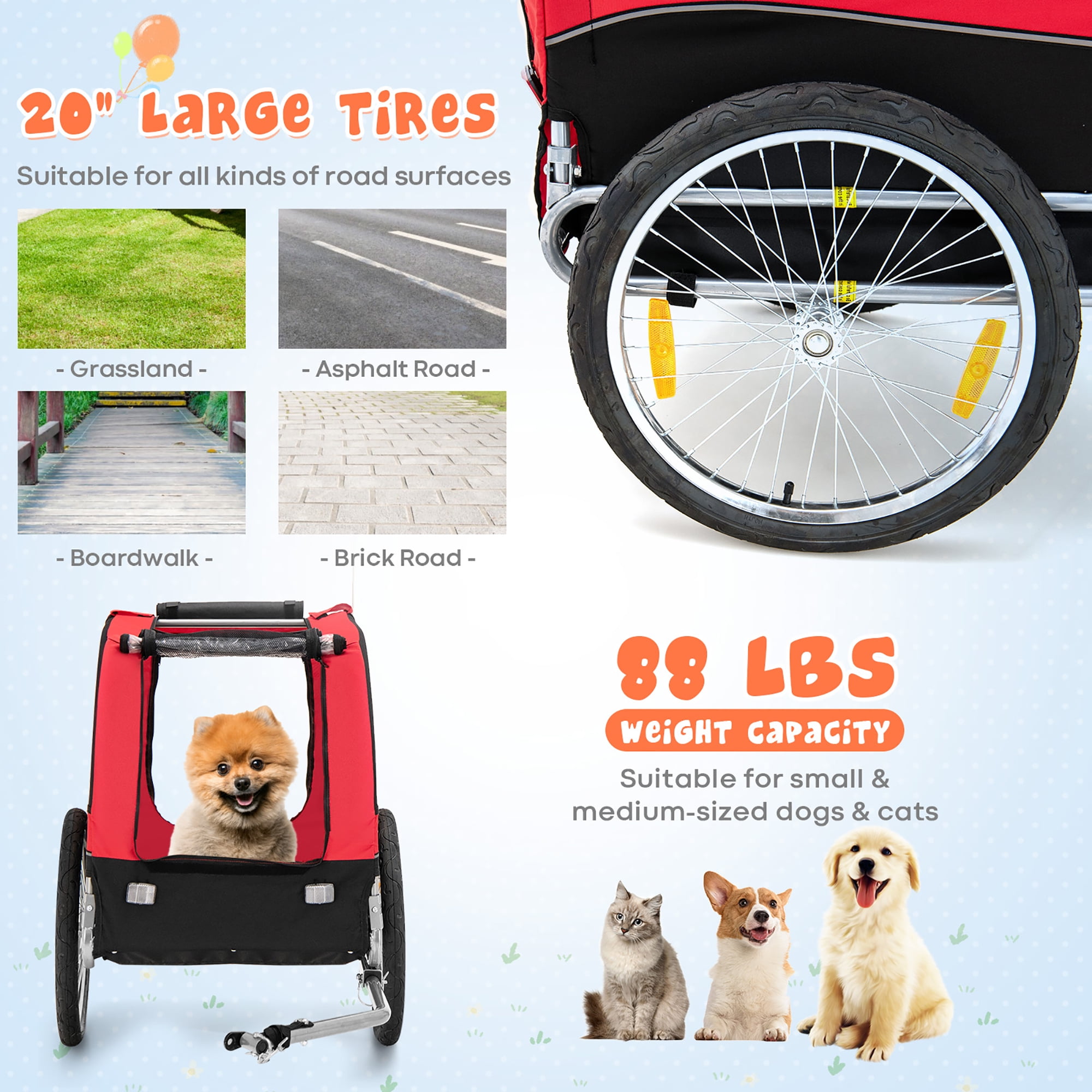 Costway Dog Bike Trailer Foldable Pet Cart w/ 3 Entrances for