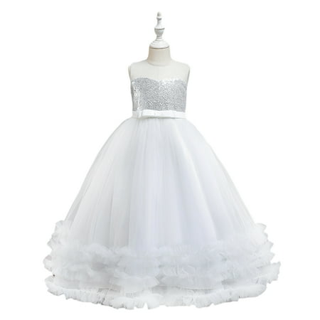 

YTDSCS Toddler Kids Embroidery Princess Dresses for Girls Summer Wedding Tutu Sequin Sleeveless Mesh Dress Party Gown for 4-12 Years
