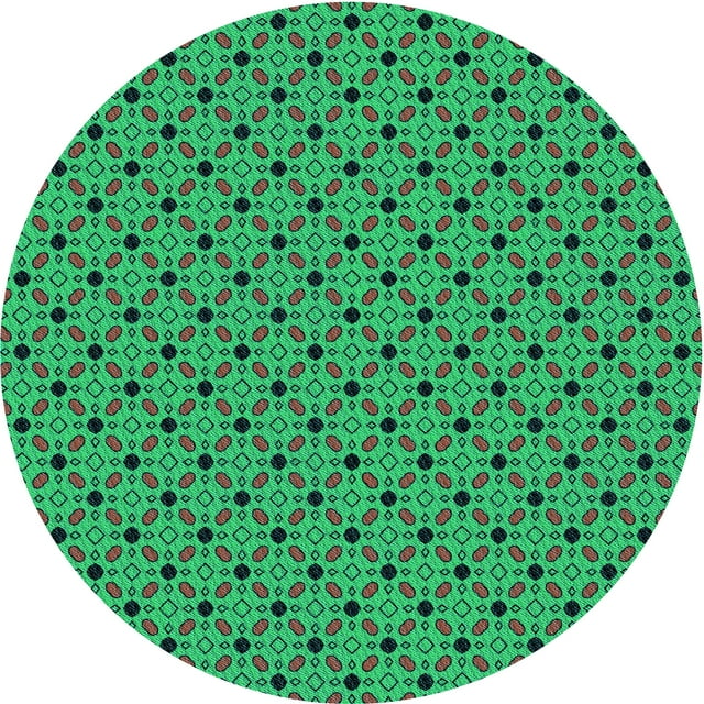Ahgly Company Machine Washable Indoor Round Transitional Medium Forest Green Area Rugs, 3' Round