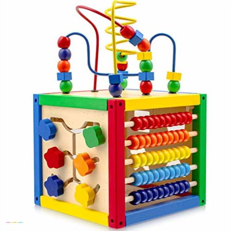 Play22 Activity Cube with Bead Maze - 5 in 1 Baby Activity Cube Includes Shape Sorter Abacus Counting Beads Counting Numbers Sliding Shapes Removable Bead Maze - My First Baby Toys - Original