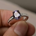 thumbnail image 2 of Wedding Ring Alexandrite Ring Oval Cut Gems Color Changing Gemstone June Birthstone Sterling Silver Ring, 2 of 3