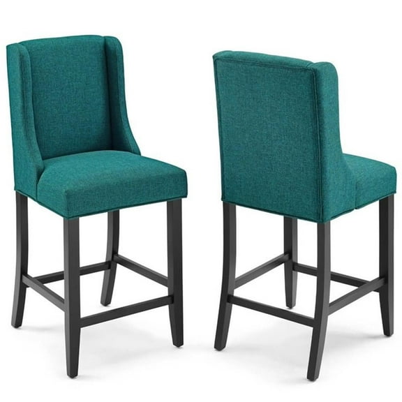Hawthorne Collections 26.5" Fabric Upholstered Counter Stool in Teal (Set of 2)