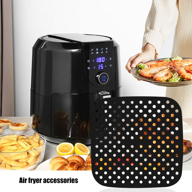 Air Fryer Liner Almohadilla antiadherente Alfombrilla de vapor de silicona perforada (8.5in Negro) Tmvgtek Libre de BPA