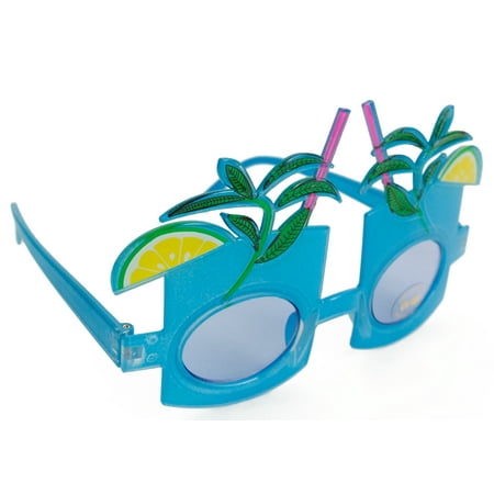 Luau Hawaiian Tropical Drink Sunglasses, Blue Frame, Blue Lens, OS