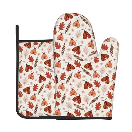 

Lukts Autumn Brown Butterfly Print Kitchen Heat-Resistant Gloves and Spacers 2pcs Set Suitable for Baking and Cooking