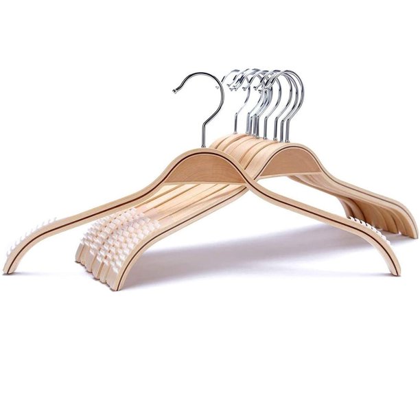 Non Slip Wooden Coat Hangers, 5 Pack Light Weight Wood Coat/Suit