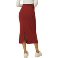 thumbnail image 3 of INSPIRE CHIC Women's Elastic High Waist Slit Hem Stretchy Classic Midi Skirts S Wine Red, 3 of 6