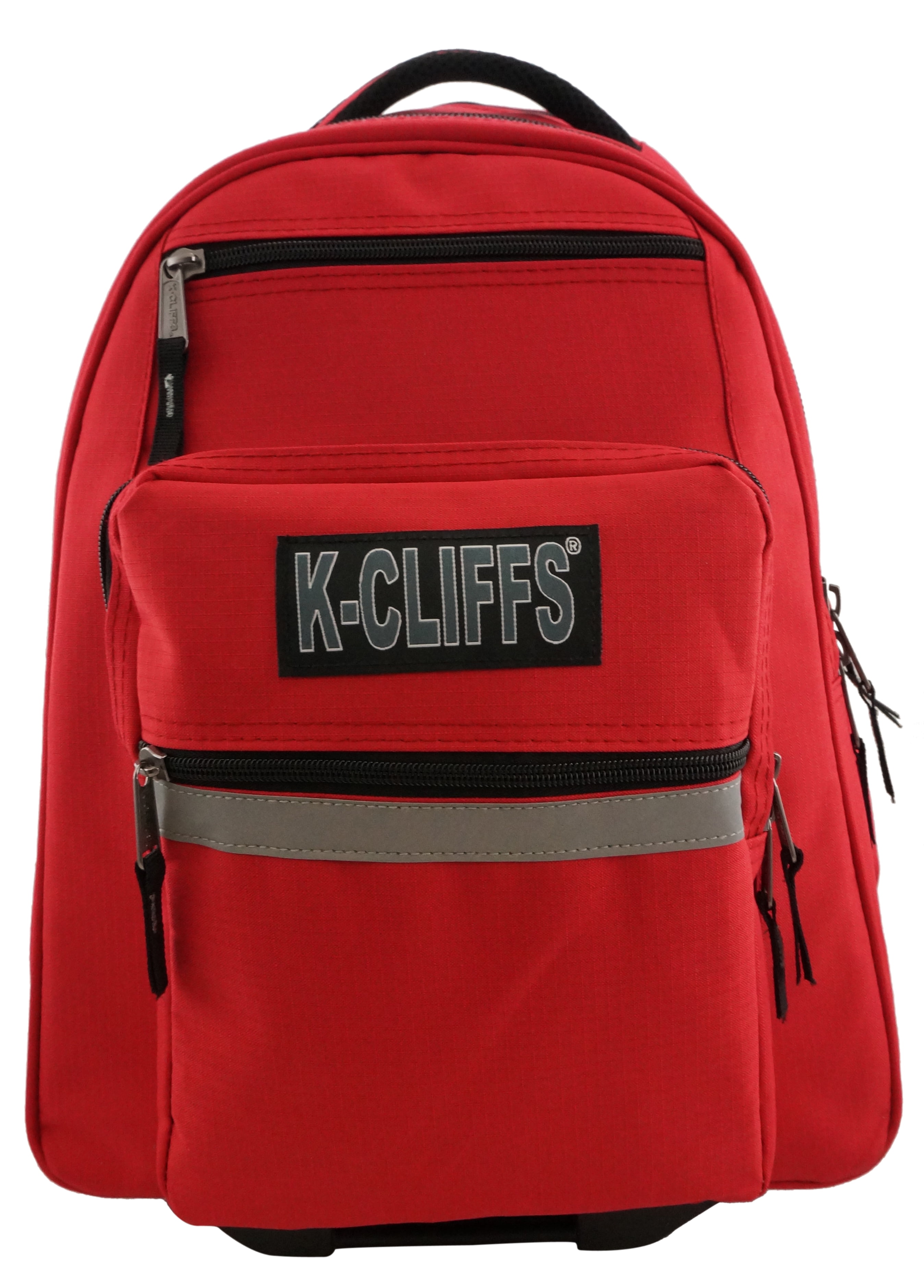 K-Cliffs Heavy Duty 17.5" Rolling Backpack w/Safety Reflective Stripe Red, Teen- Adult Unisex