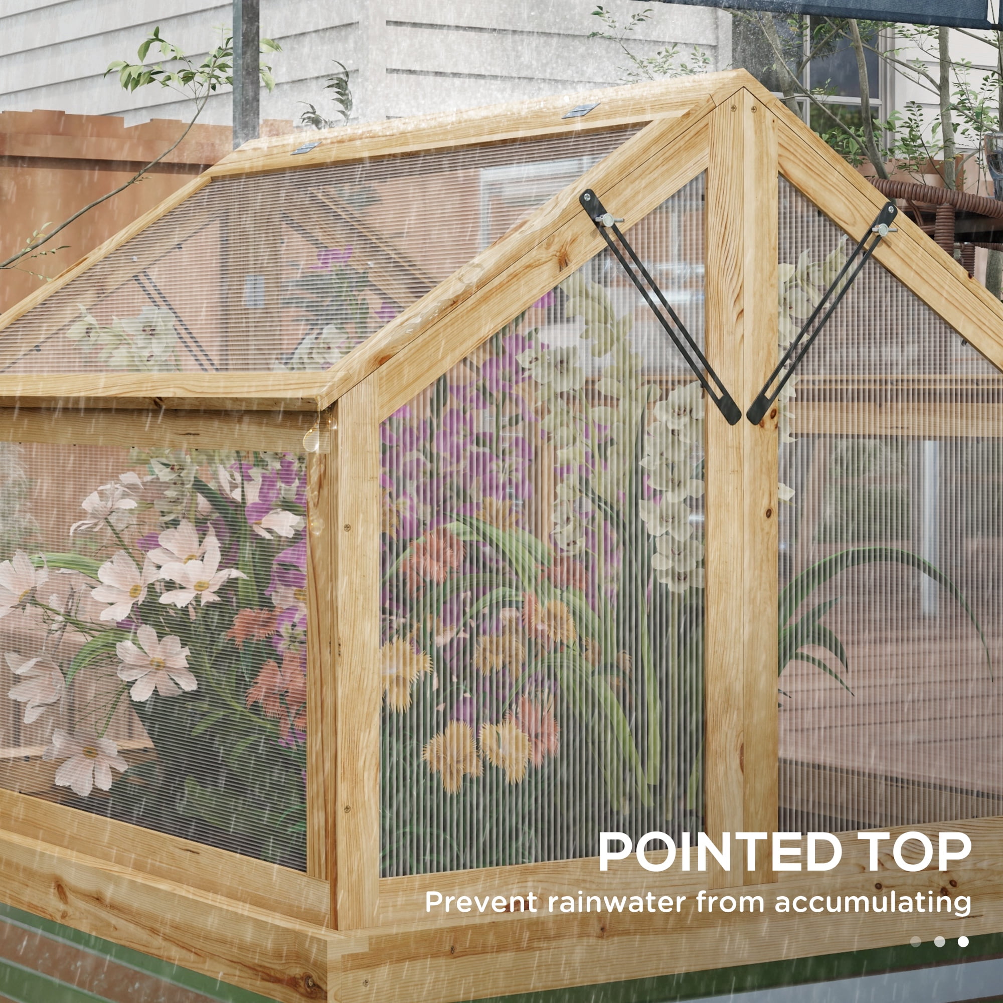 Bed Frame Raised Garden Bed with Polycarbonate Greenhouse, Garden Wooden Cold Frame Greenhouse Flower Planter Protection, Peak Roof