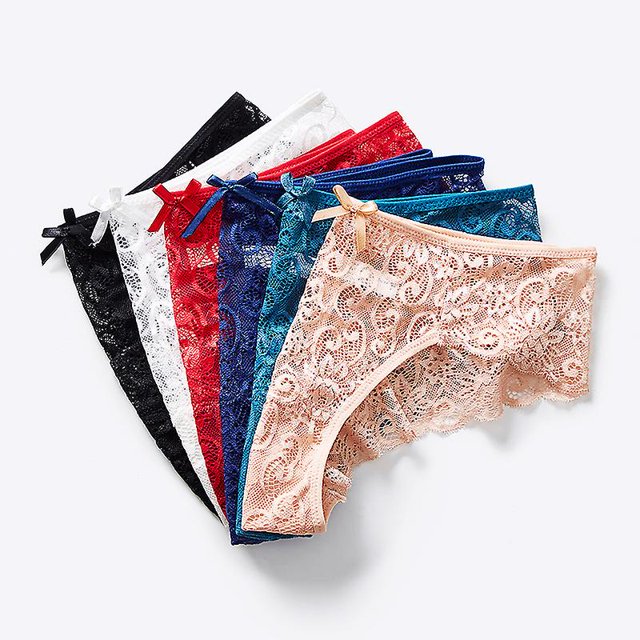 CHAO Paquete de 6 calzoncillos de encaje para mujer, bragas de encaje ultrafinas, ropa interior sexy, bikini suave de talle bajo