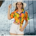 thumbnail image 2 of LA LEELA Button Down Shirt for Women Casual Summer Beach Party Short Sleeve Blouse Shirt Hawaiian TShirts Dress Tops Tee Shirts Blouses for Women S Colorful Leaves, Multicoloured, 2 of 4
