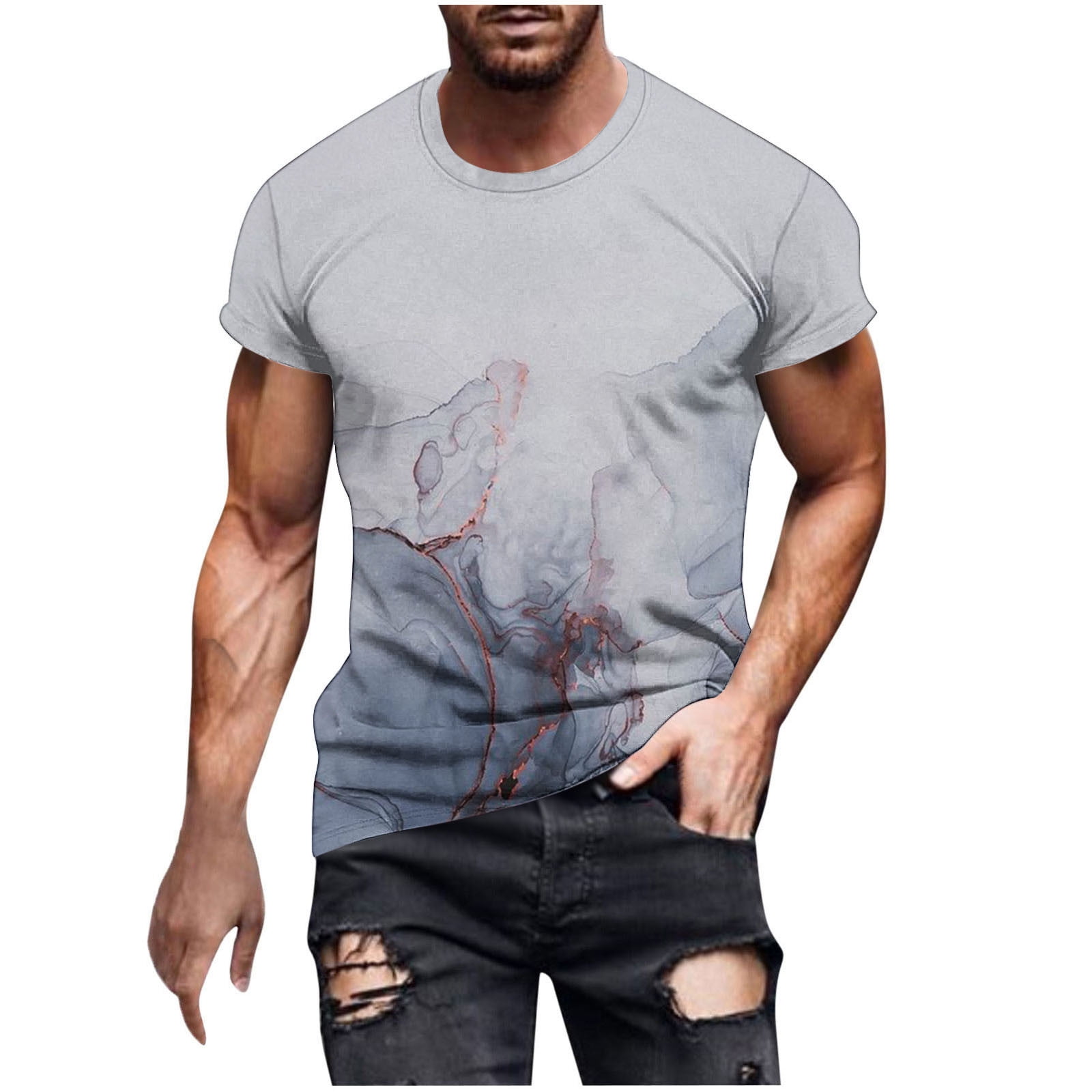【mnem】Lot Printing Short Sleeve T-shirt Lolmot Men Print Short Sleeve Round Neck T-shirt Casual