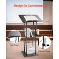 thumbnail image 3 of VEVOR Podium Stand, 47-Inch Metal Lectern, Curved Standing Podium with Wide Reading Surface, Open Storage Compartment, Book Stopper, Cup Holder, for Classroom, Wedding, Conference, Speech, and Concert, 3 of 9