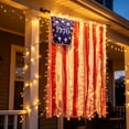 thumbnail image 5 of Lighted Vintage American Flag Banner 4 x 2.3 ft, Rustic Rag Ribbon Patriotic Wall Hanging for 4th of July Decorations, Memorial Day Independence Day 250th Anniversary, Yard Mantel Farmhouse Decor, 5 of 6
