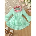 thumbnail image 4 of Bagilaanoe 3pcs Toddler Baby Girl Pants Set Ruffled Long Sleeve A-Line Dress Tops + Flare Trousers + Headband 12M 24M 3T 4T 5T 6T Kids Casual Clothes, 4 of 9