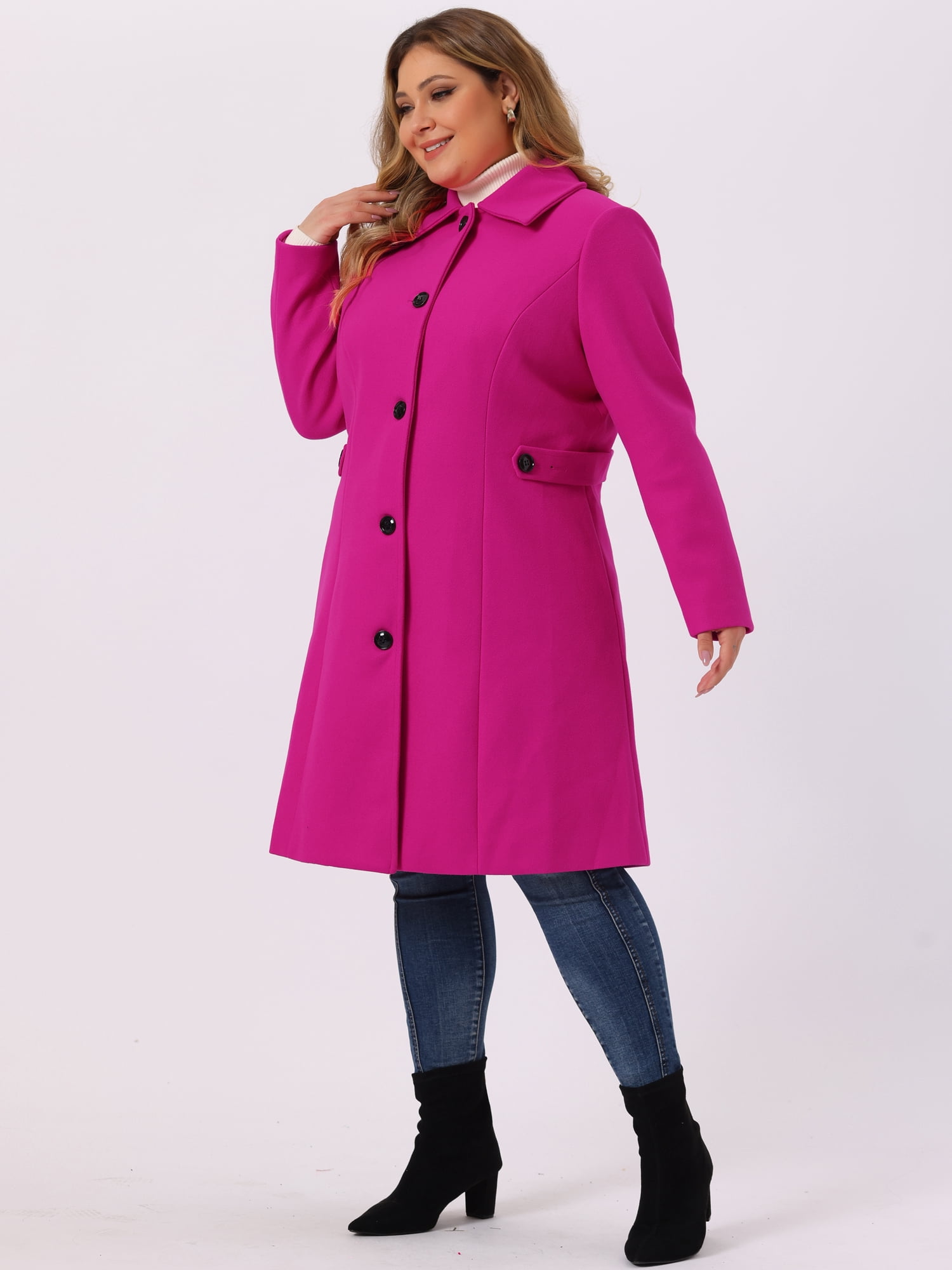 DARING DIVA Women's Plus Size Long Sleeve Utility Overcoat 1X Hot Pink