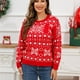 thumbnail image 4 of Suéter de punto navideño para mujer, sudadera con cuello redondo, manga larga, patrón geométrico de copos de nieve, suéter rojo, otoño 2024, nuevo producto, 4 of 5