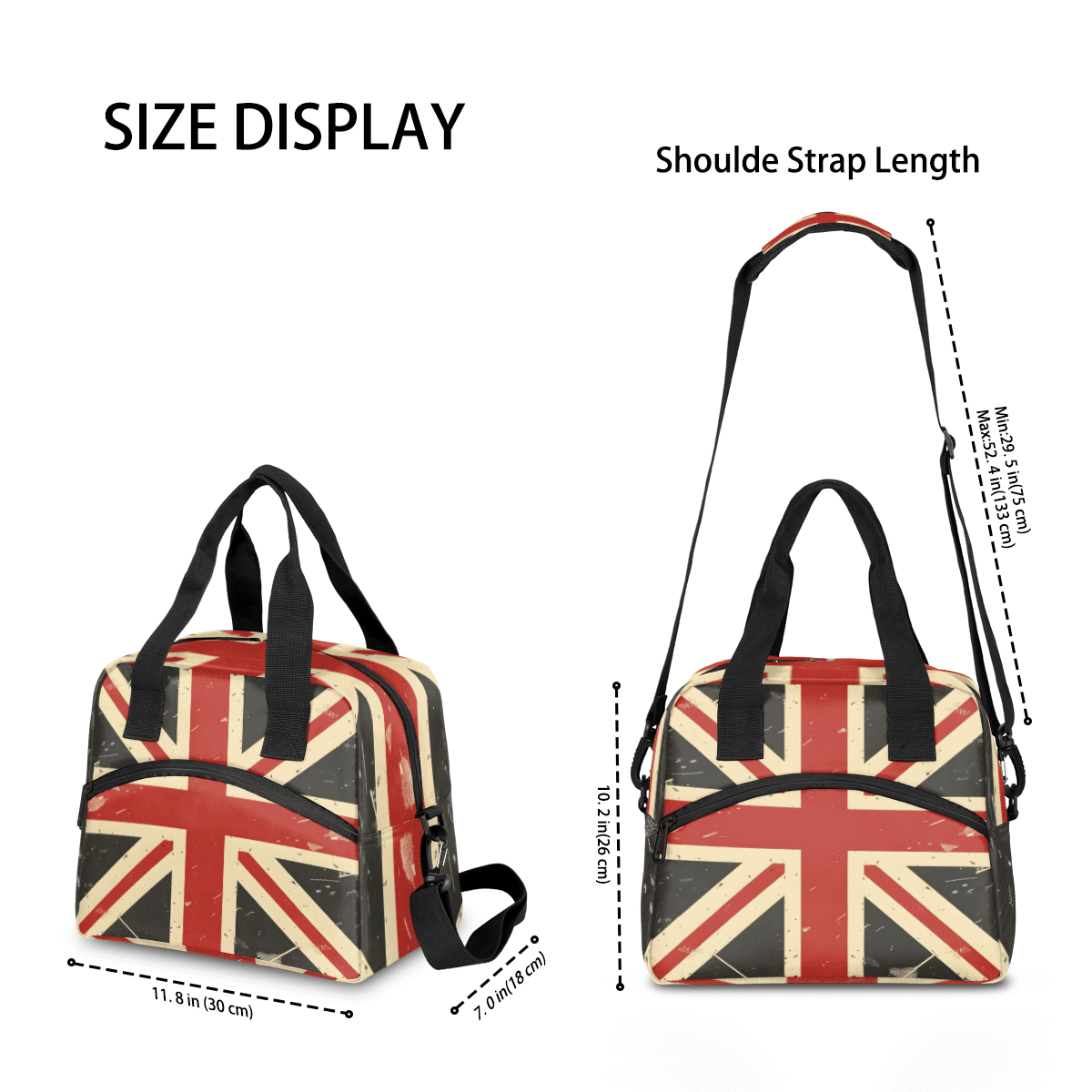 Herdesigns Union Jack Insulated Lunch Bag for Women Men Adults Large Reusable Lunch Box Retro United Kingdom Flag Leakproof Cooler Tote Bags with Adjustable Shoulder Strap