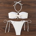 thumbnail image 5 of Mceream Women's High Waisted Drawstring Adjustment Bikinis Gathering Swimsuit Split Set White M, 5 of 8