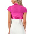 thumbnail image 3 of INSPIRE CHIC Women's Satin Trim Mesh Shrug Cap Sleeve Open Front Cropped Bolero Cardigan M Hot Pink, 3 of 6