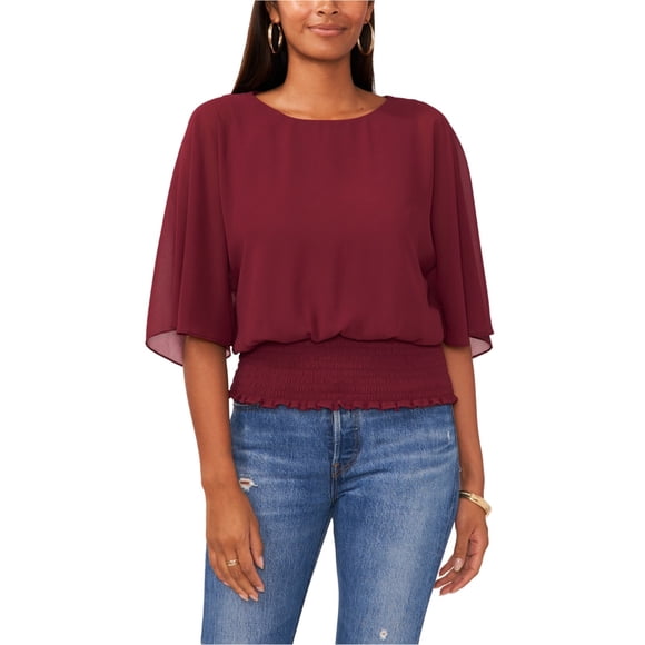 SAM AND JESS Womens Smocked-Waist Shell Blouse, darkred, XS