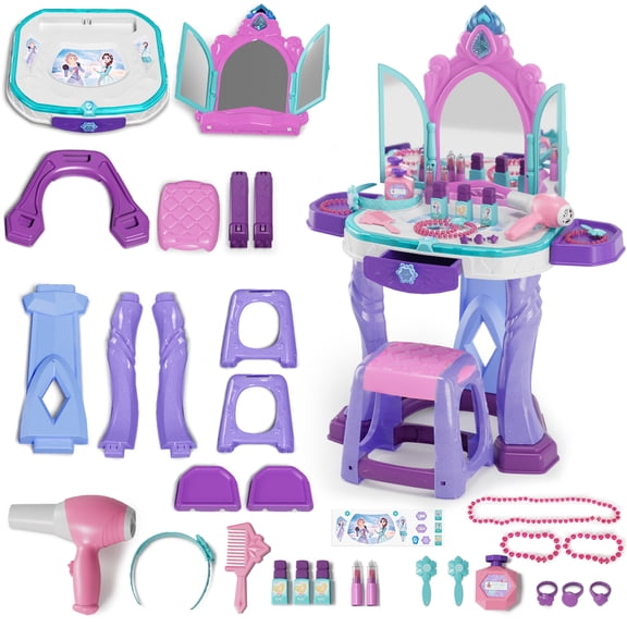 Kids Vanity Sets for Girls, Pretend Makeup Table with Mirror & Light & Music Sound & Chair & Accessories, Toddler Girls Toys for 2-5 Year Old
