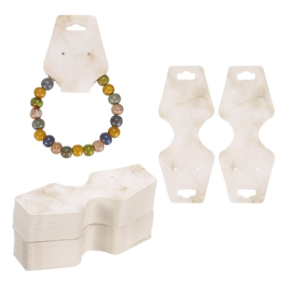 100 PCS Bracelet Display Cards, Jewelry Display Cards Marble Bracelet Packaging Cards for Selling Jewelry(Light Coffee)