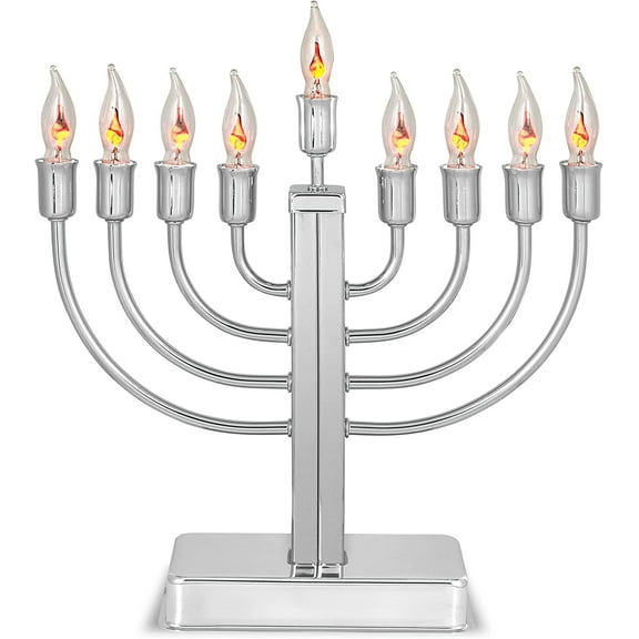 Hanukkah Classic Highly Polished Menorah Chrome Plated Electric Menora with Flickering Bulb Candles for Chanukah Hanukkah Lights Menorah Chanukkah Decorations by Aviv Judaica