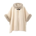 thumbnail image 2 of Fewfanhot Faux Fur Collar Wool Blend Cape Poncho, Buckle Closure Warm Wrap Coat for Women Fall Winter Daily Wear, 2 of 9