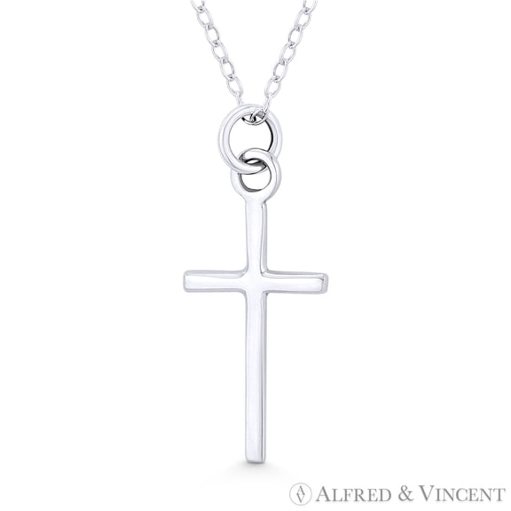 Thin Latin Crucifix Christian Cross Pendant w/ Chain Necklace in Oxidized .925 Sterling Silver
