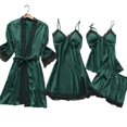 thumbnail image 1 of Conjunto de pijama de satén para mujer, ropa de dormir de seda con correa de encaje, con almohadillas para el pecho, regalo, 4 piezas, 2023, 1 of 4
