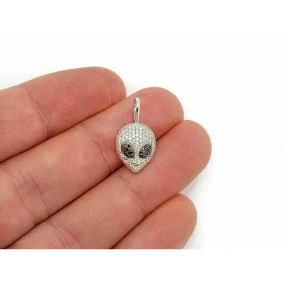 1.00Ct Real Moissanite Alien Head Pendant 14K White Gold Plated Silver