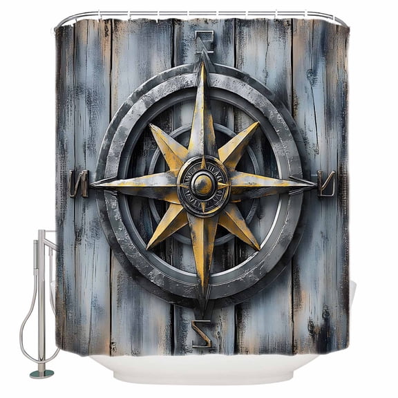 Small Stall Shower Curtain 36x78 Inch Narrow Half Size Vintage Compass Coastal Bath Curtains Bathroom Decor Summer Beach Ocean Nautical Waterproof Fabric Shower Curtain Set with Hooks 36 Inch