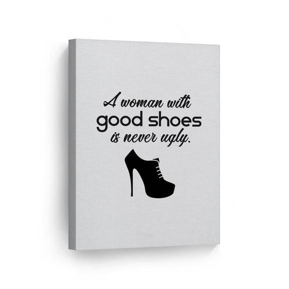 Smile Art Design A Woman with Good Shoes is Never Ugly Quote High Heels Glam Fashion Canvas Wall Art Print Office Bathroom Girls Room Women Dorm Bedroom Living Room Wall Decor 40x30