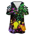 thumbnail image 4 of Neon Splatter Paint Womens Summer V Neck Zipper Top Short Sleeve T Shirt Off Shoulder Top Casual Classy Loose Shirts, 4 of 7